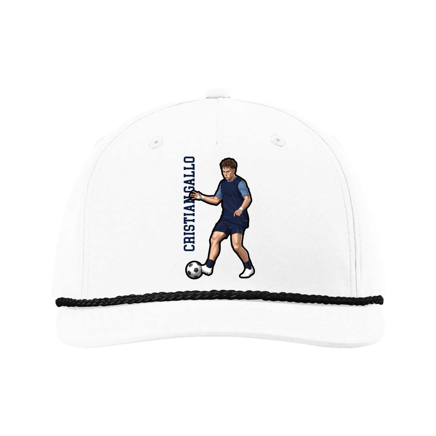 Five-Panel Classic Rope Cap — Name Vertical in White