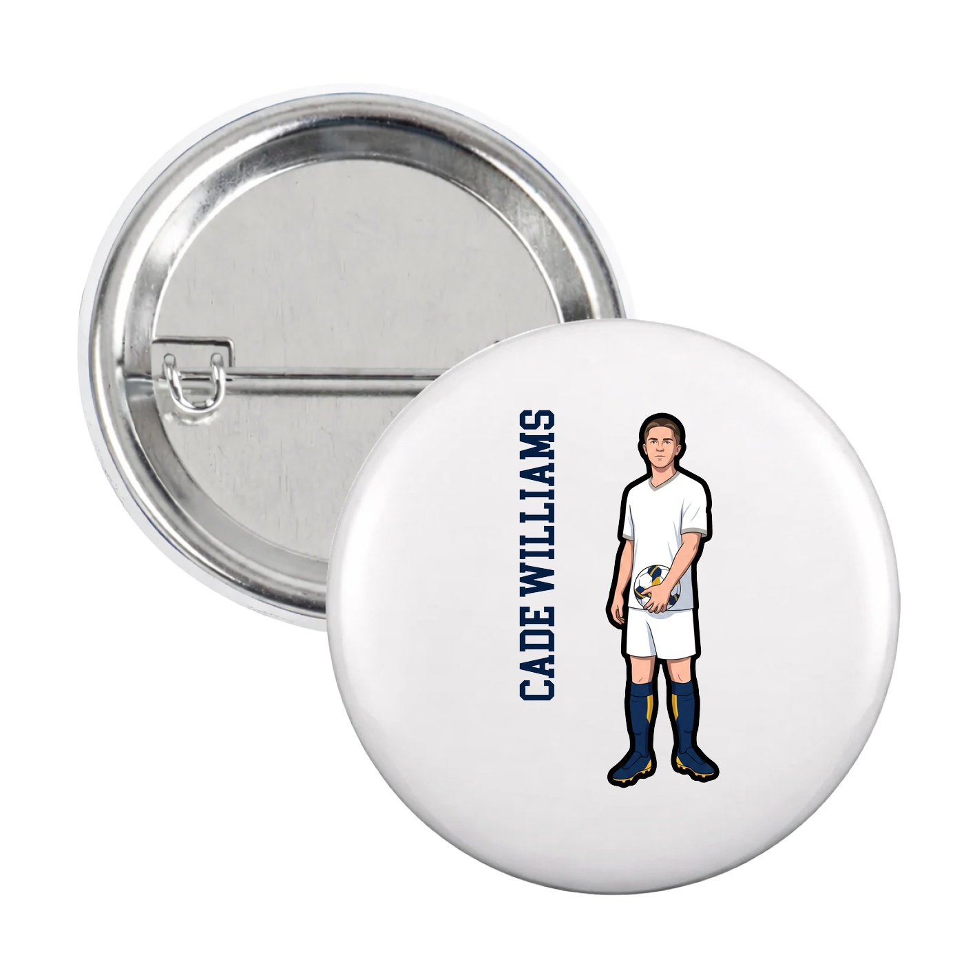 Game Day Button — Name Vertical in White