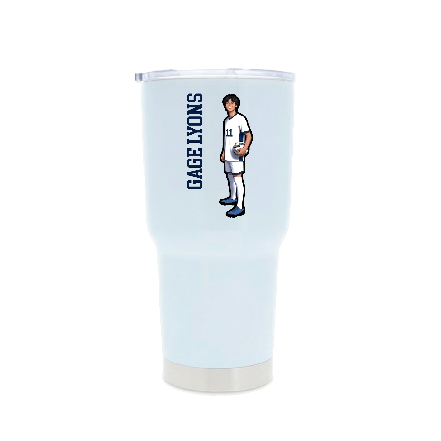 30oz Stainless Steel Tumbler — Name Vertical in White