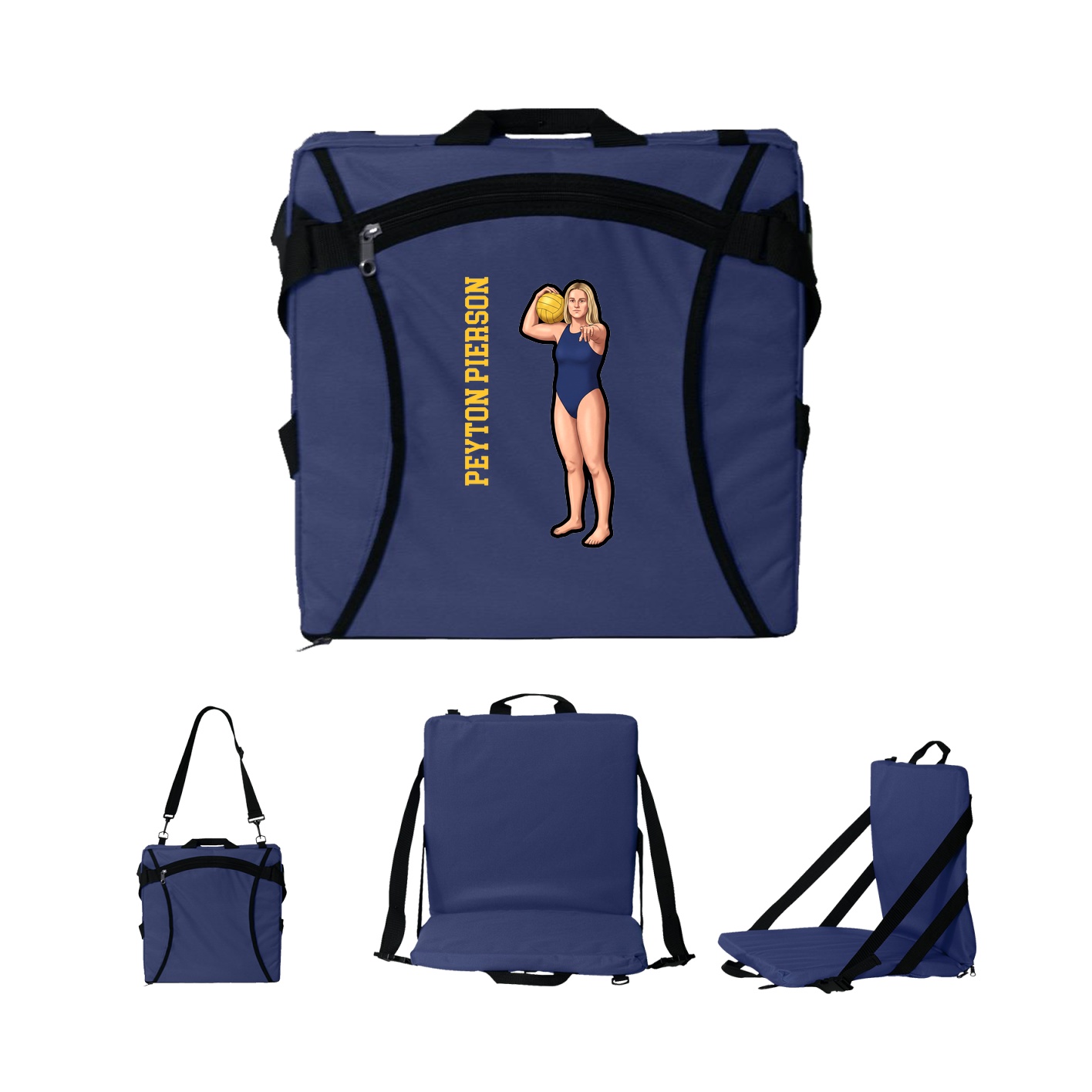 Folding Stadium Seat — Name Vertical in Navy