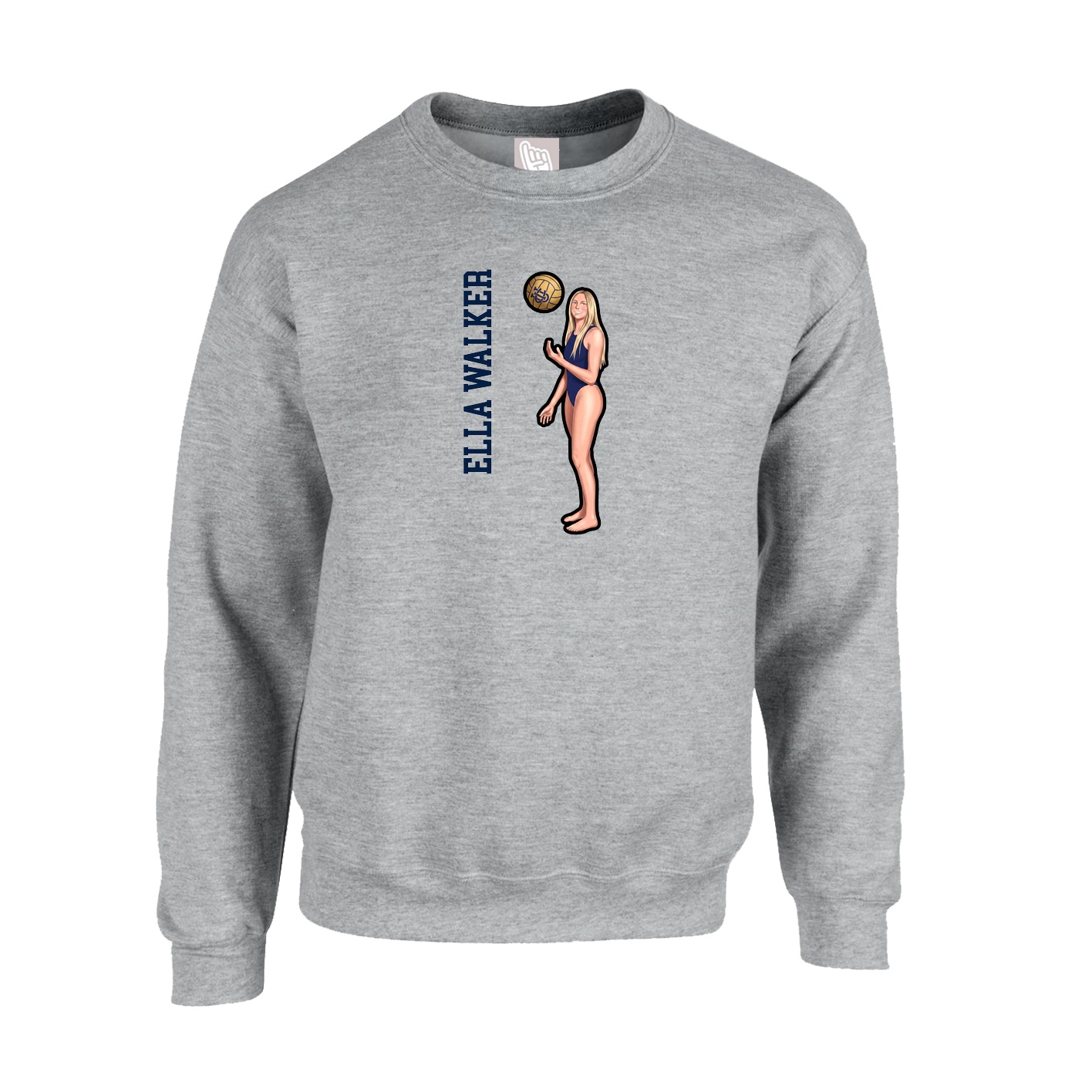 Fleece Crew — Name Vertical in Grey