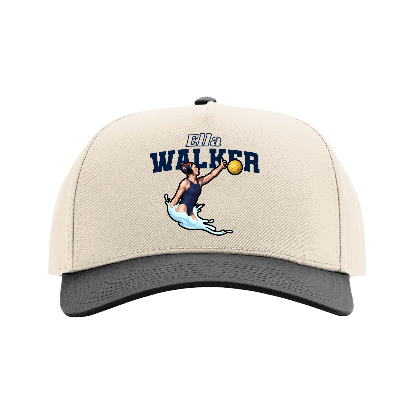 Full Fabric Five-Panel Champ Cap — Name Arch in Cream/Black