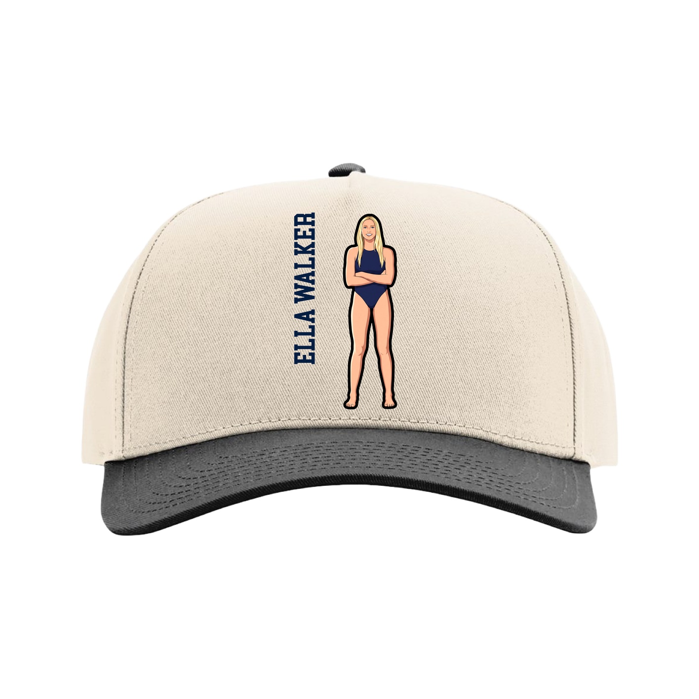 Full Fabric Five-Panel Champ Cap — Name Vertical in Cream/Black