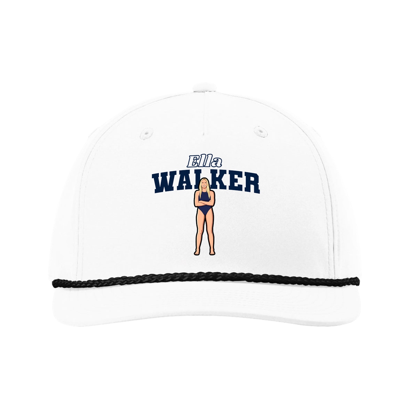 Five-Panel Classic Rope Cap — Name Arch in White