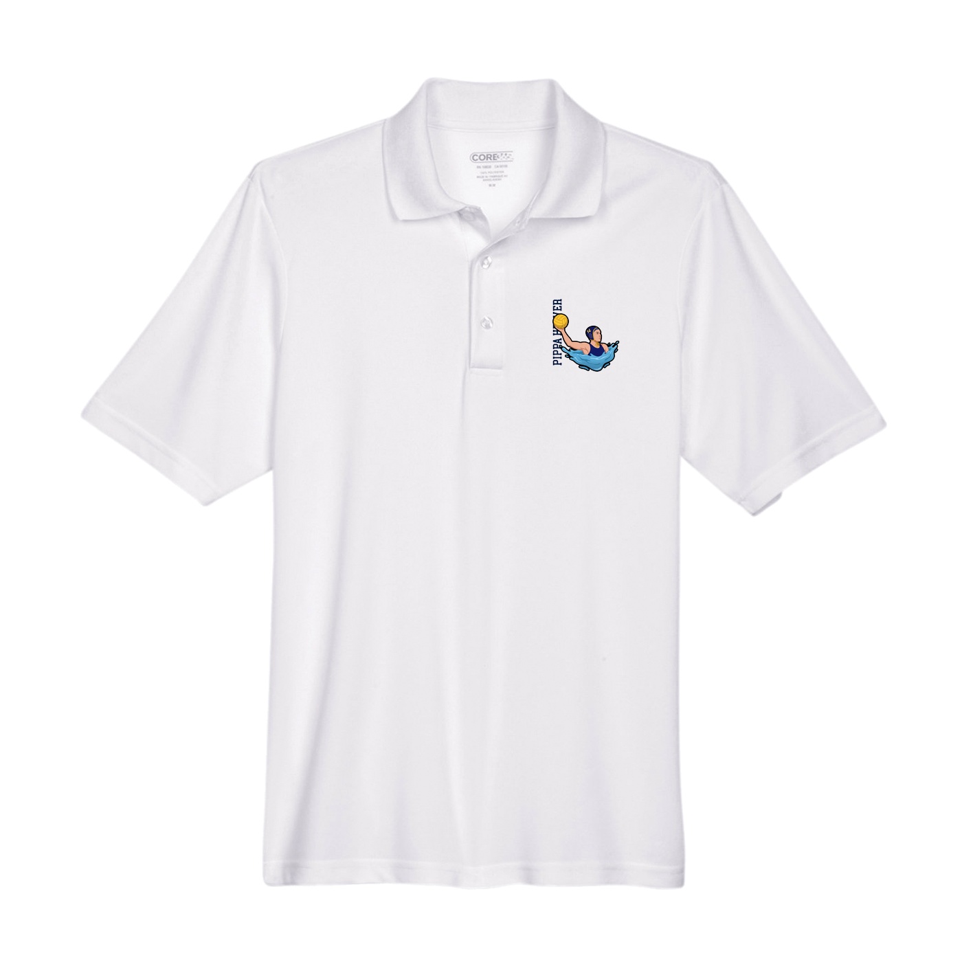 Performance Polo — Name Vertical in White
