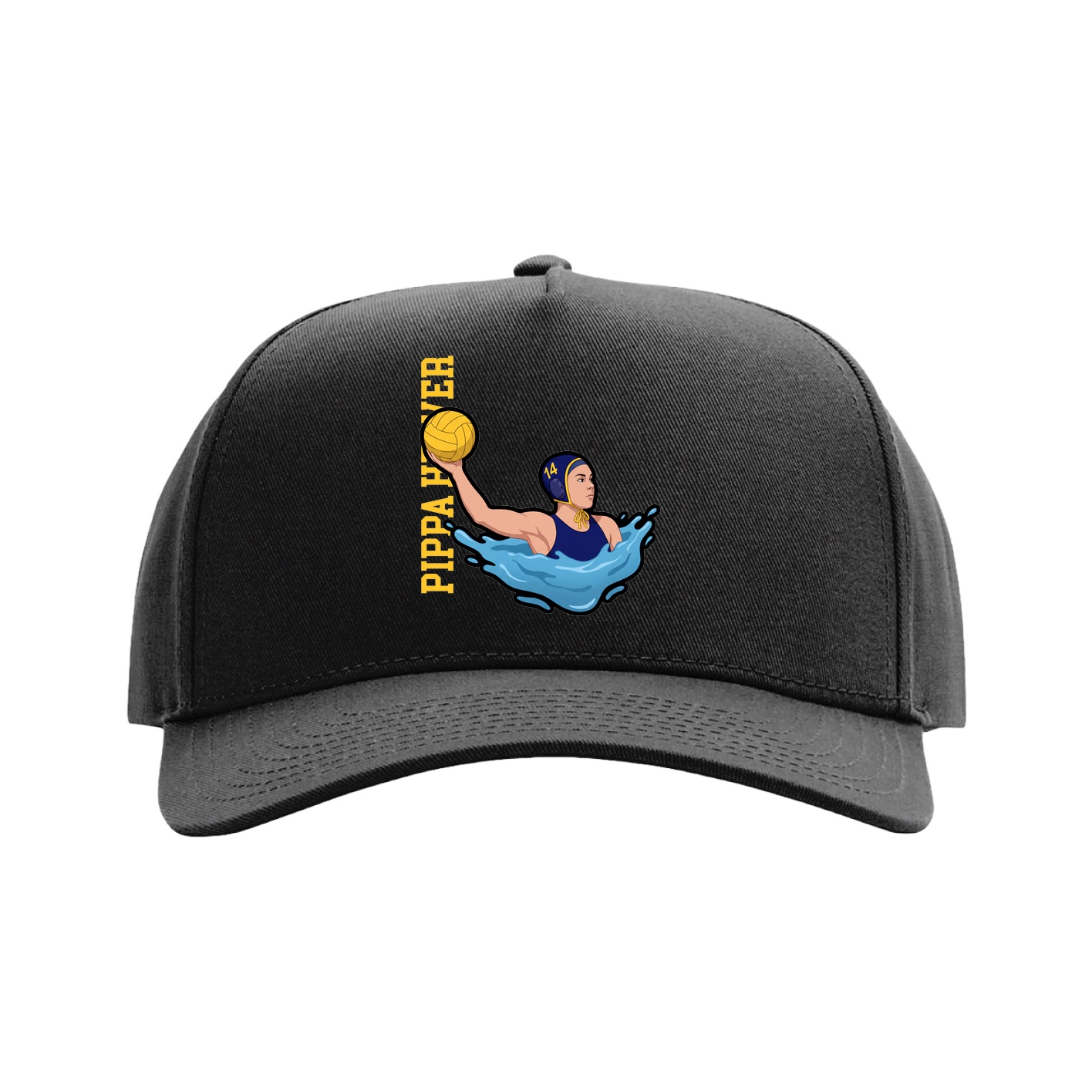 Full Fabric Five-Panel Champ Cap — Name Vertical in Black