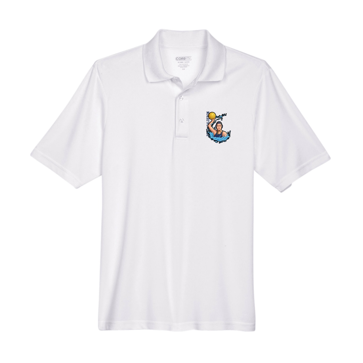 Performance Polo — Name Vertical in White