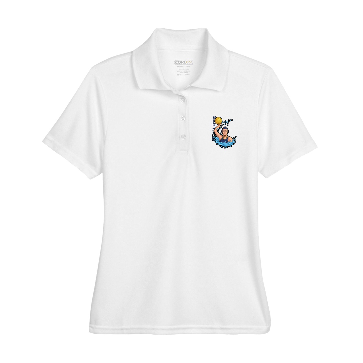 Womens Performance Polo — Name Vertical in White