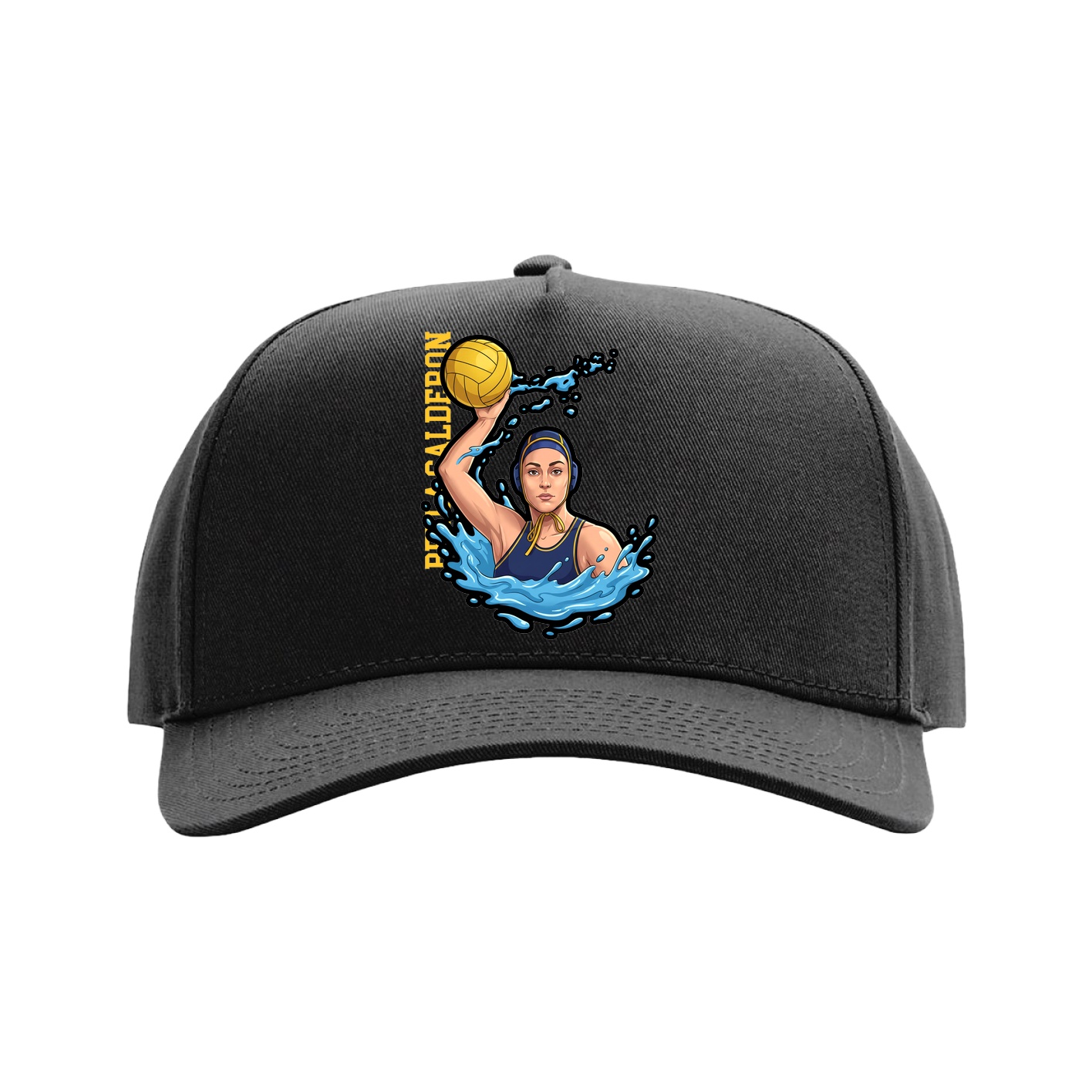 Full Fabric Five-Panel Champ Cap — Name Vertical in Black