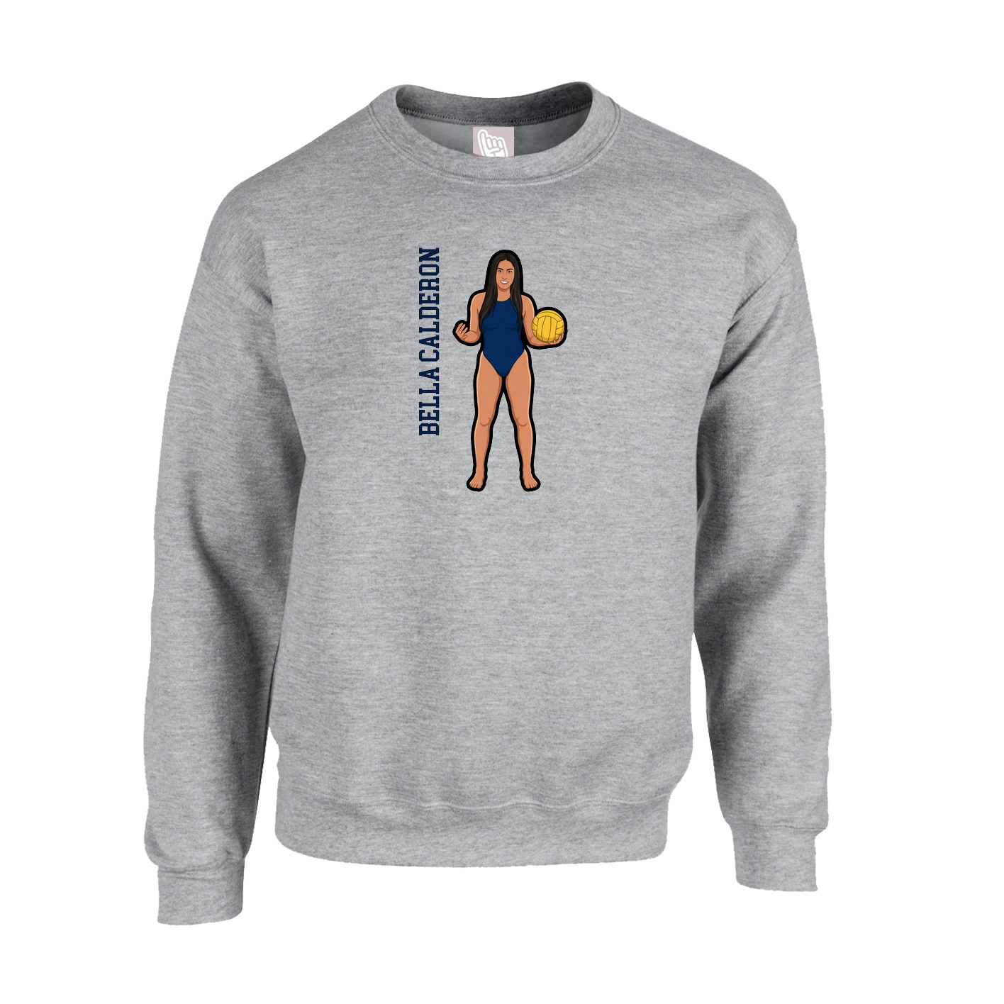 Fleece Crew — Name Vertical in Grey
