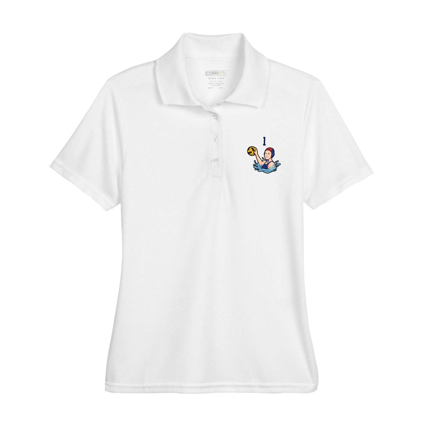 Womens Performance Polo — Number Top in White