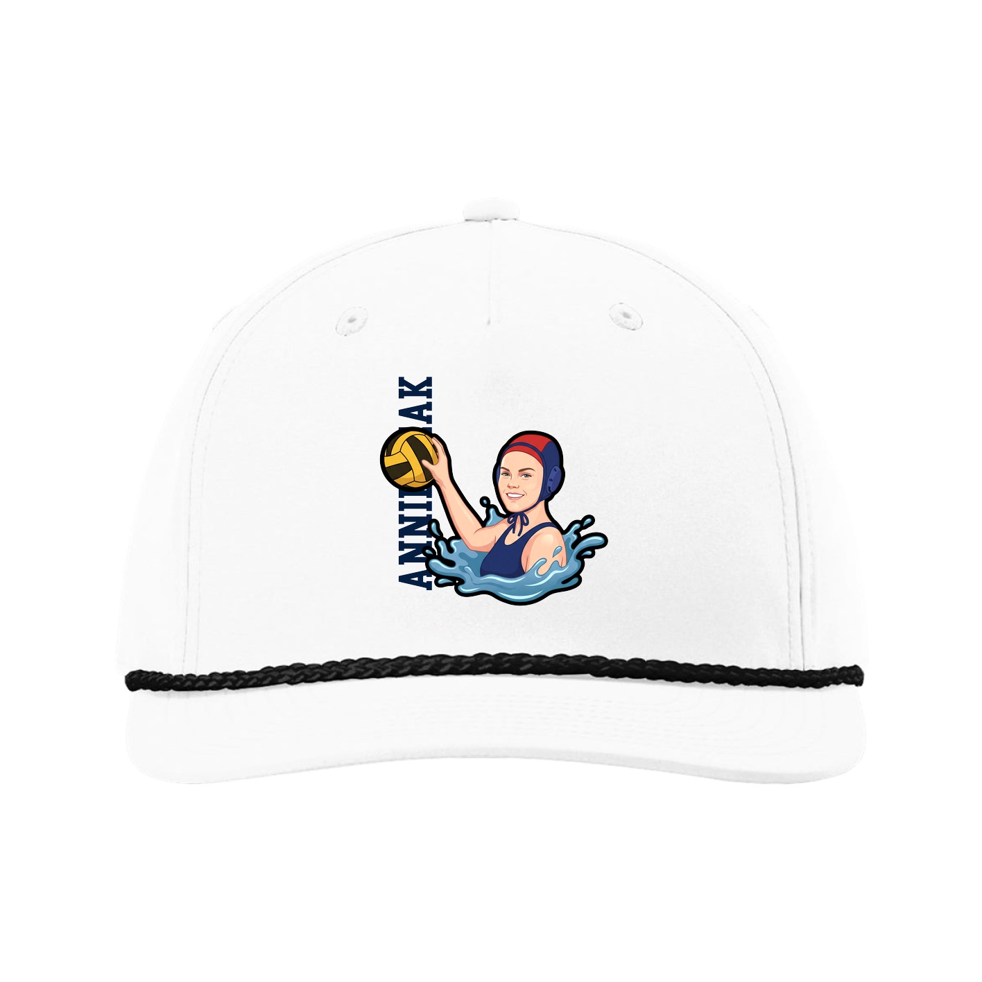 Five-Panel Classic Rope Cap — Name Vertical in White
