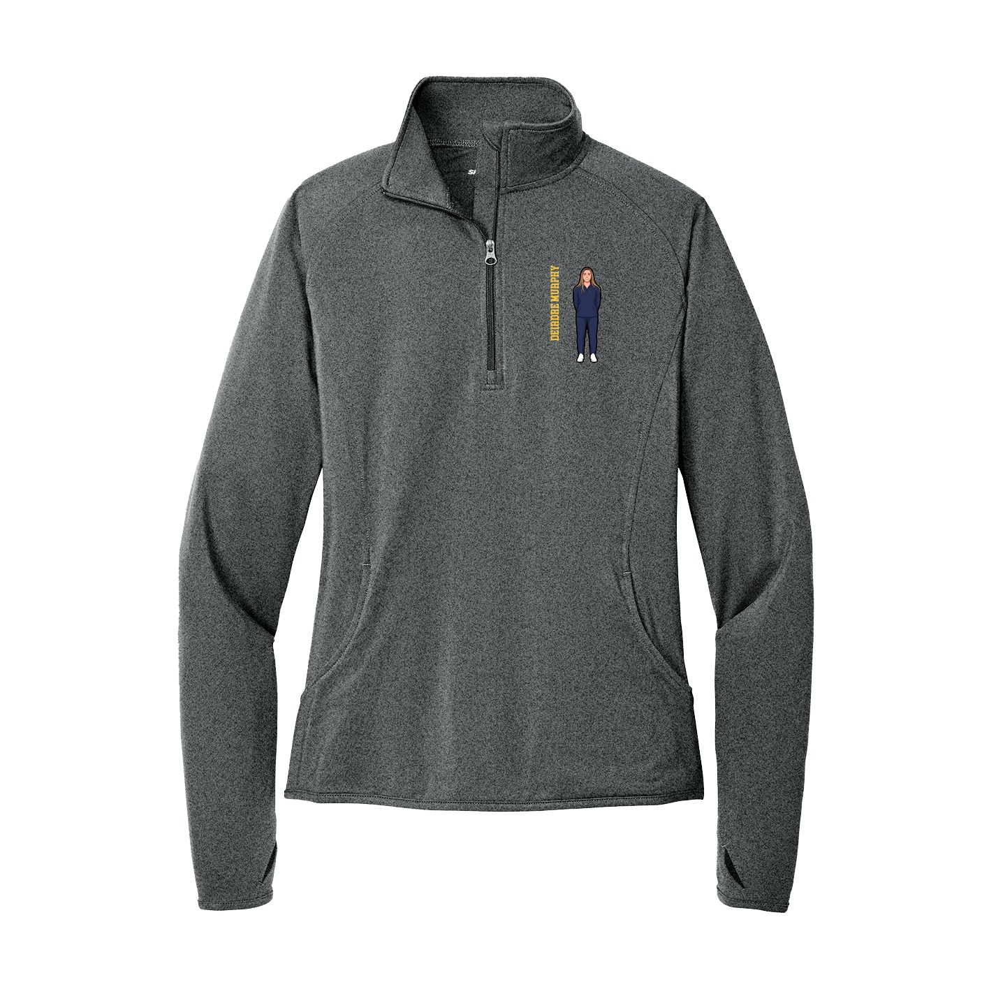 Women's Q-Zip Pullover — Name Vertical in Grey