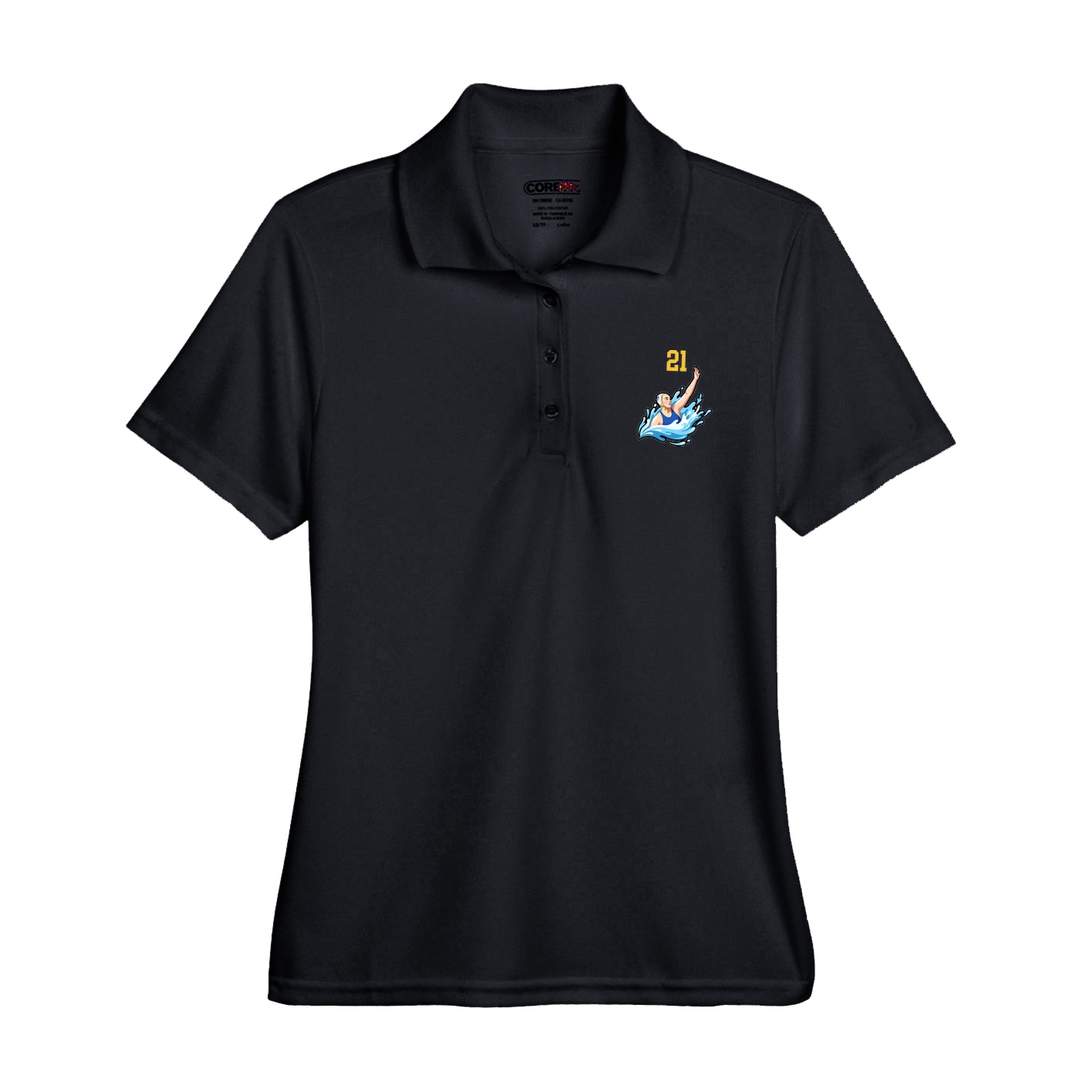 Womens Performance Polo — Number Top in Black