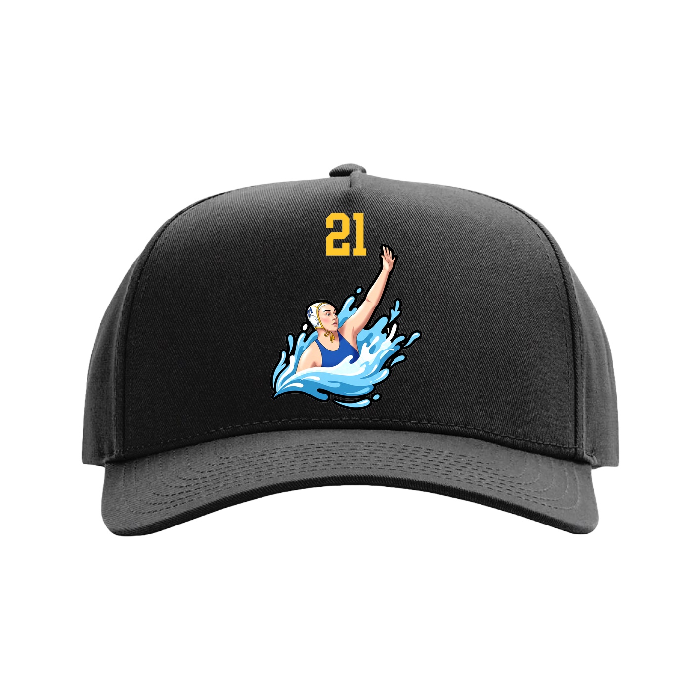 Full Fabric Five-Panel Champ Cap — Number Top in Black