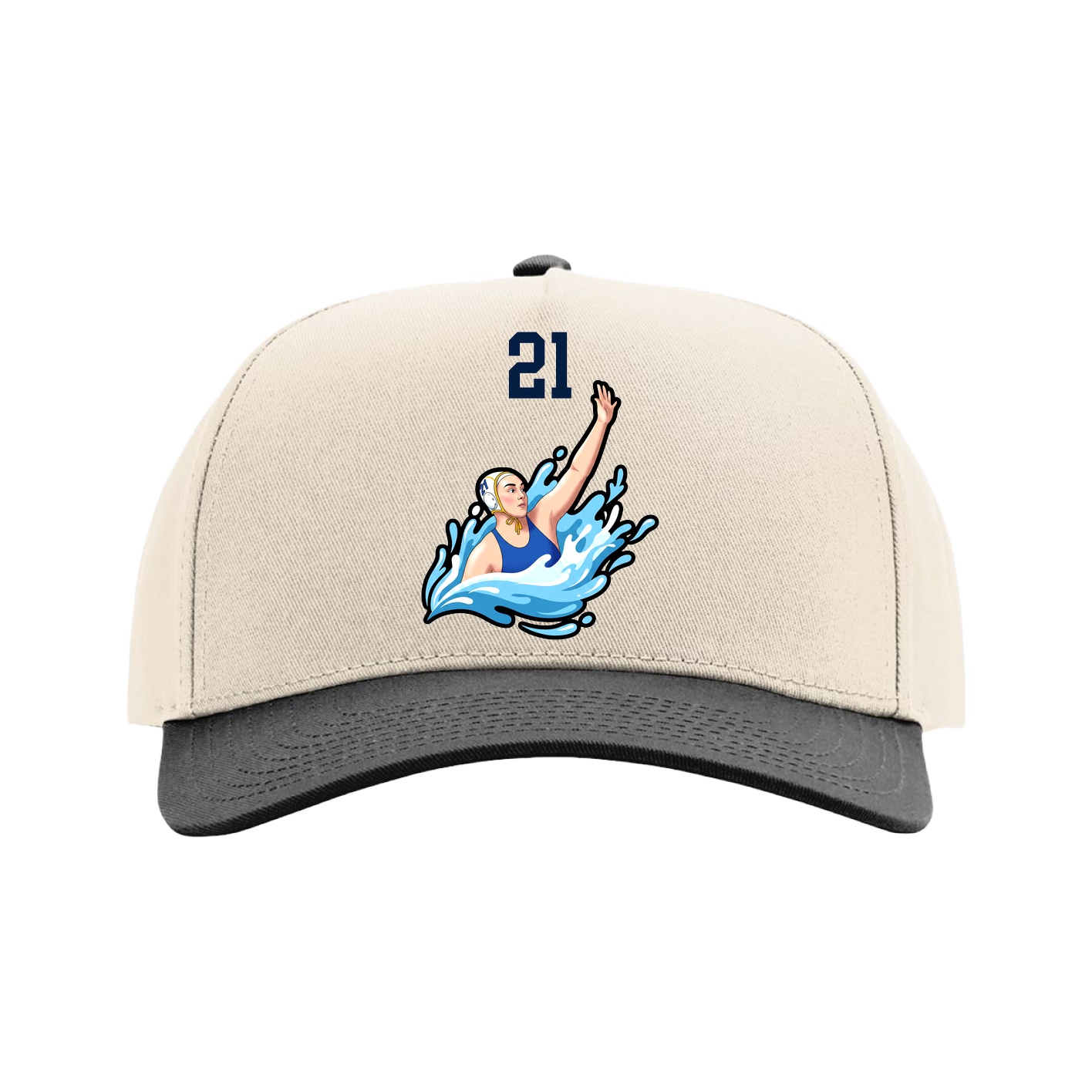 Full Fabric Five-Panel Champ Cap — Number Top in Cream/Black