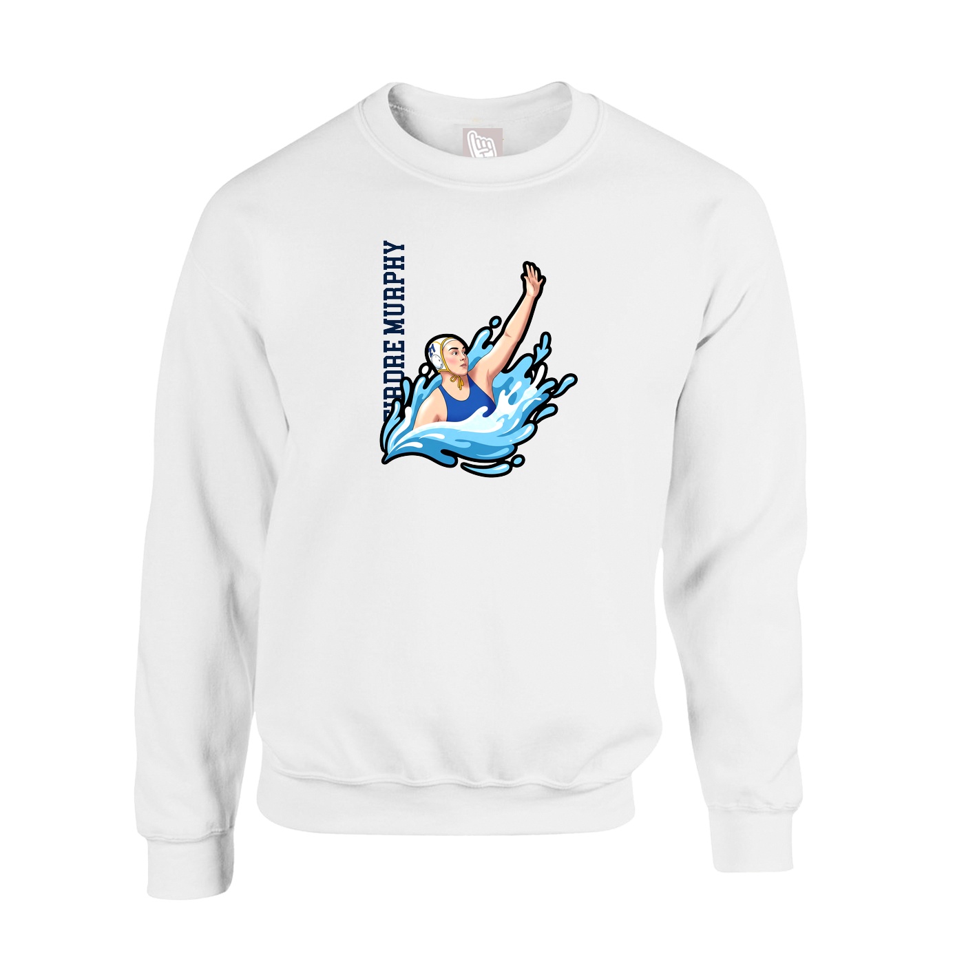 Fleece Crew — Name Vertical in White