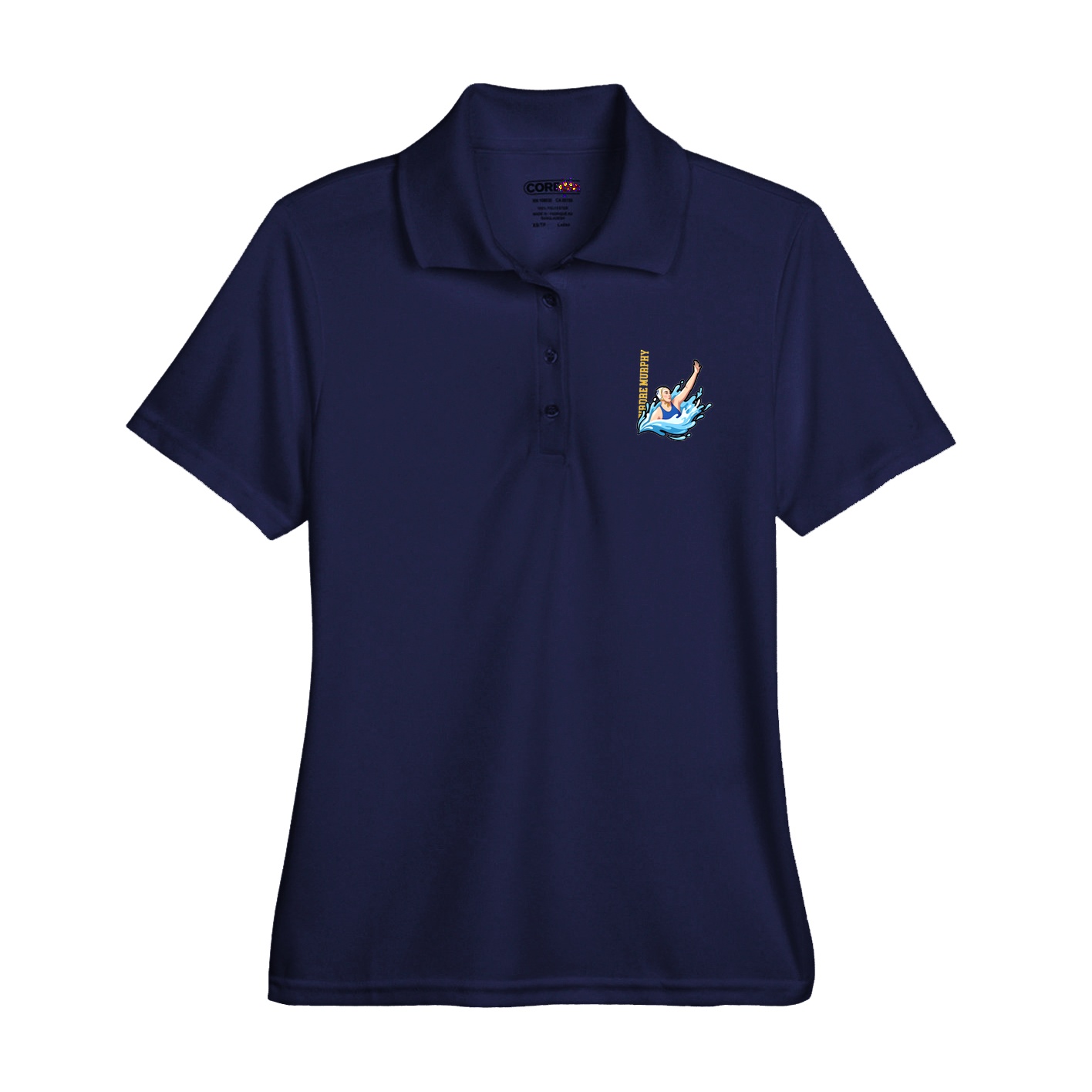 Womens Performance Polo — Name Vertical in Navy