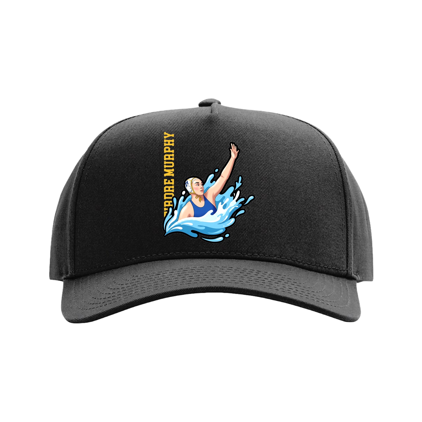 Full Fabric Five-Panel Champ Cap — Name Vertical in Black