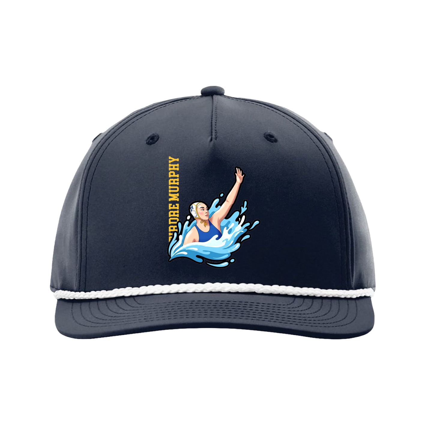 Five-Panel Classic Rope Cap — Name Vertical in Navy