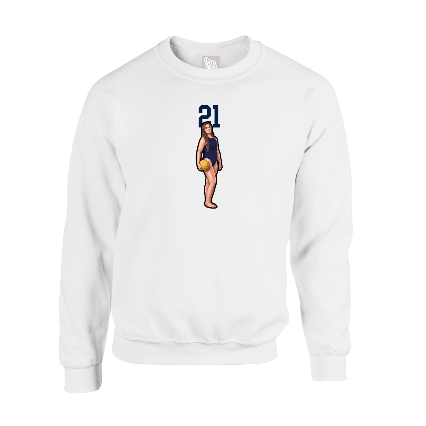 Fleece Crew — Number Top in White