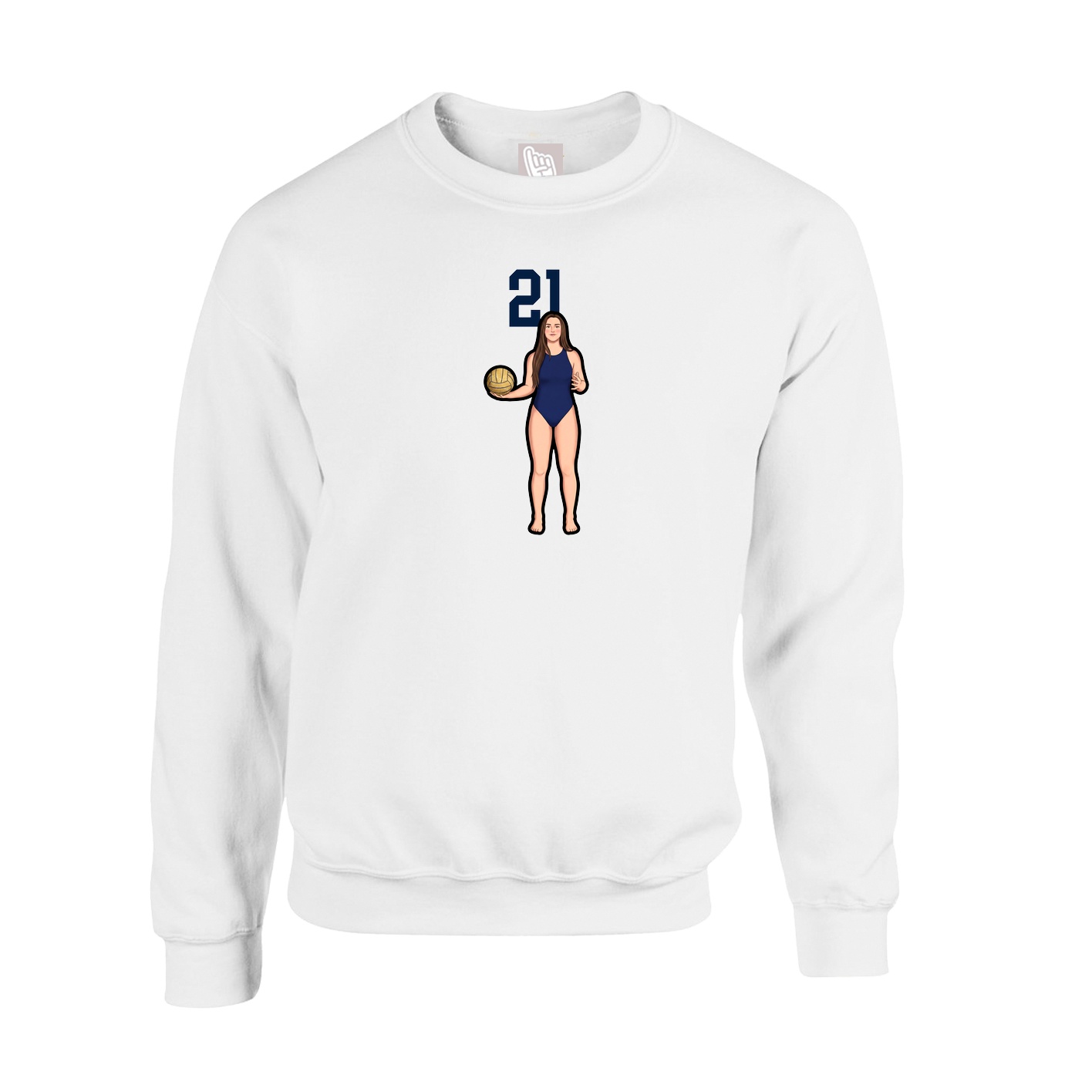 Fleece Crew — Number Top in White