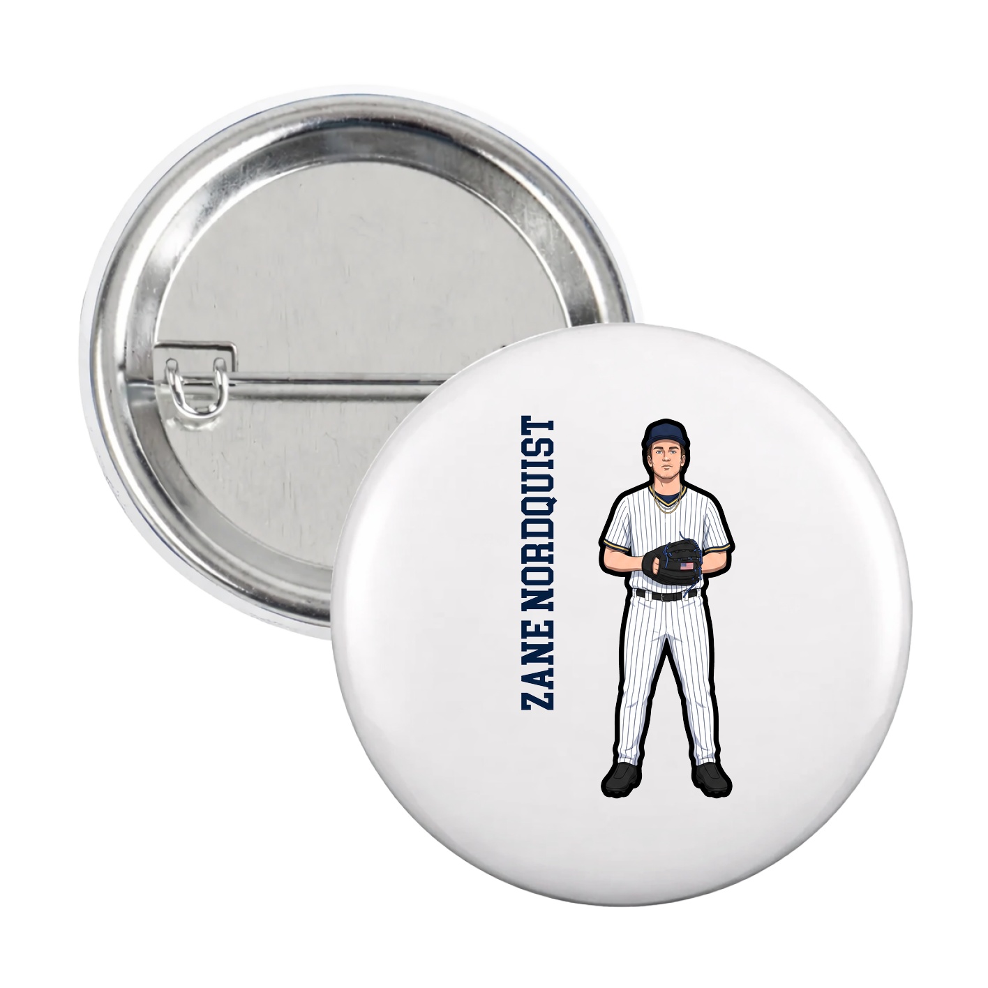 Game Day Button — Name Vertical in White