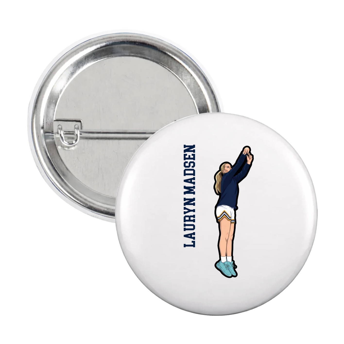 Game Day Button — Name Vertical in White