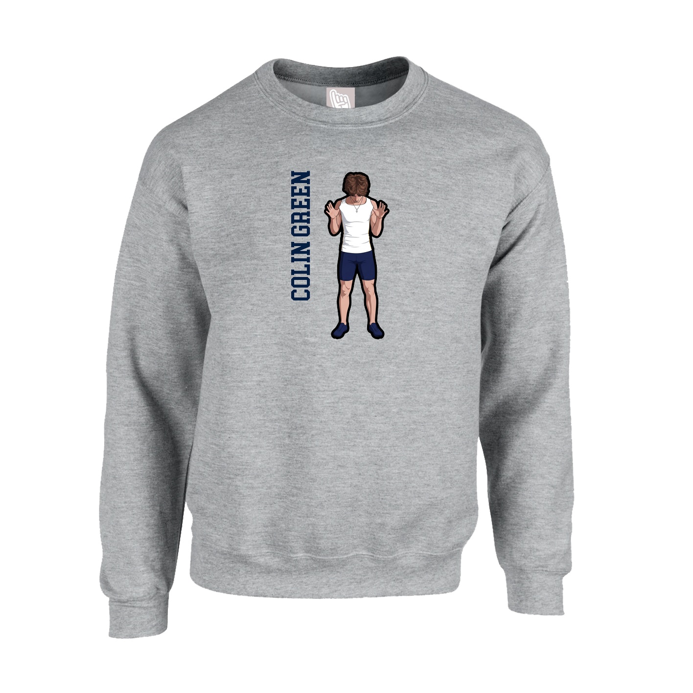 Fleece Crew — Name Vertical in Grey