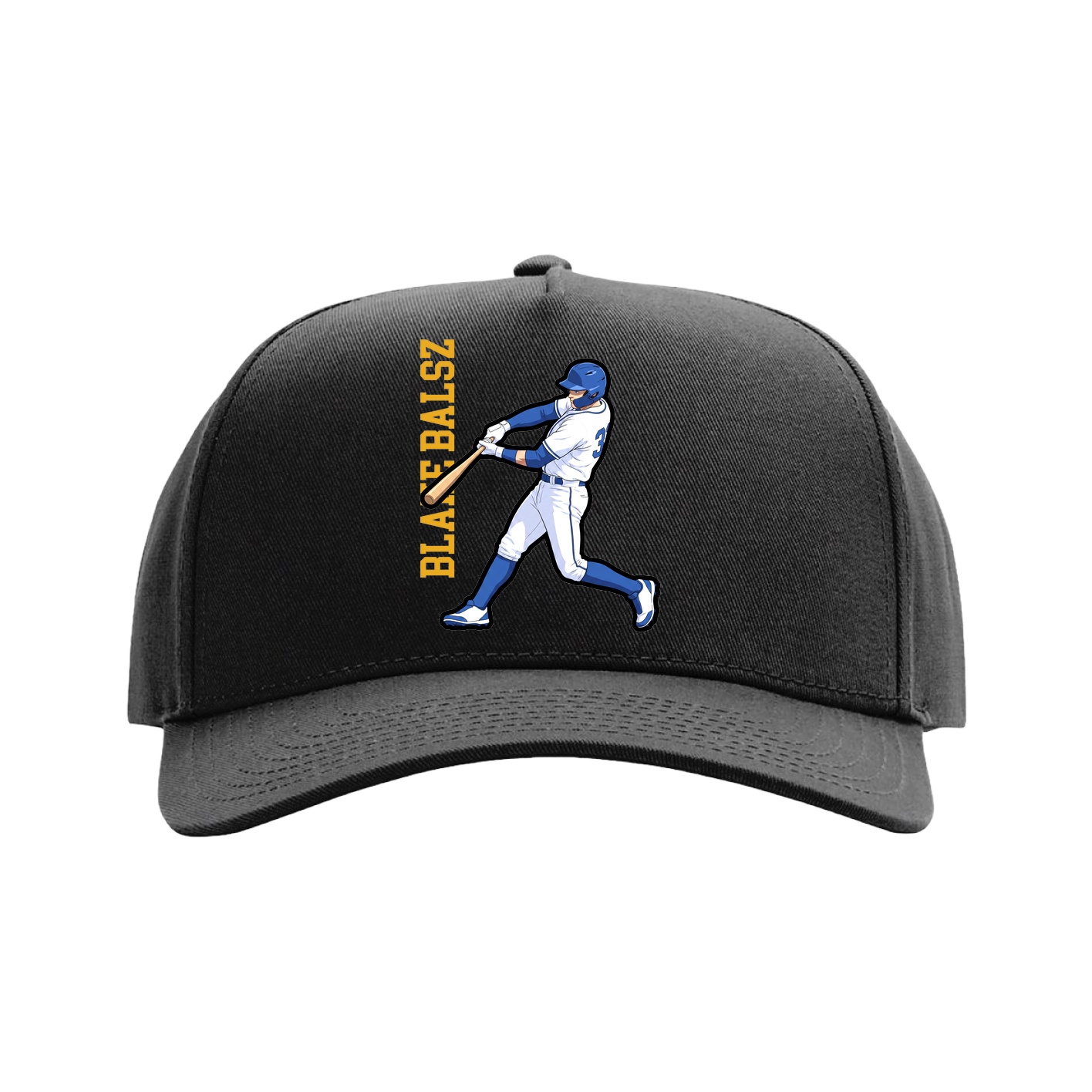 Full Fabric Five-Panel Champ Cap — Name Vertical in Black