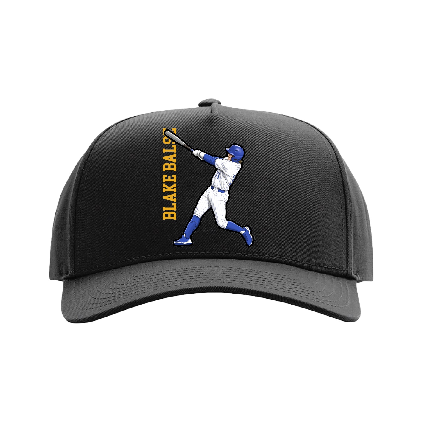 Full Fabric Five-Panel Champ Cap — Name Vertical in Black
