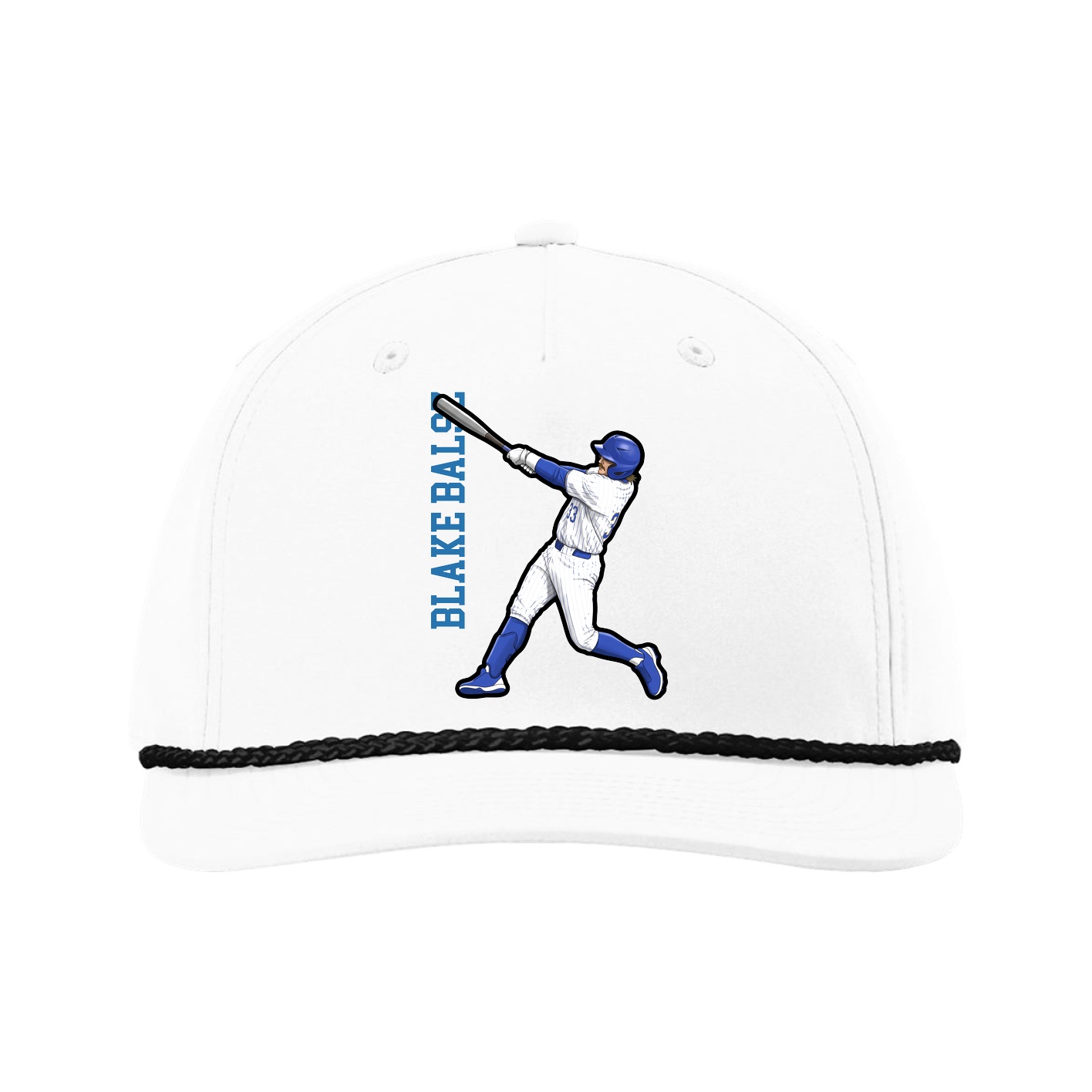 Five-Panel Classic Rope Cap — Name Vertical in White