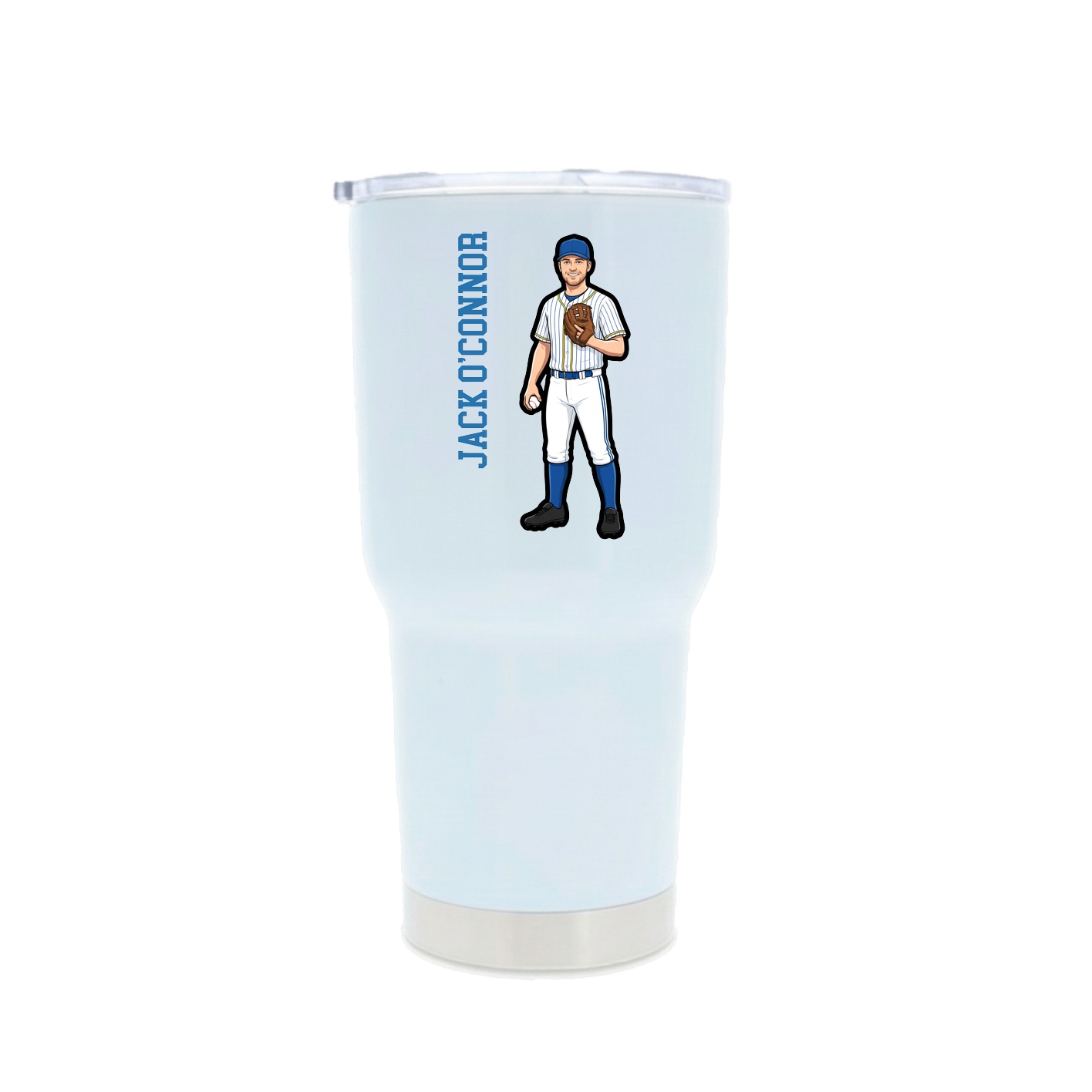 30oz Stainless Steel Tumbler — Name Vertical in White