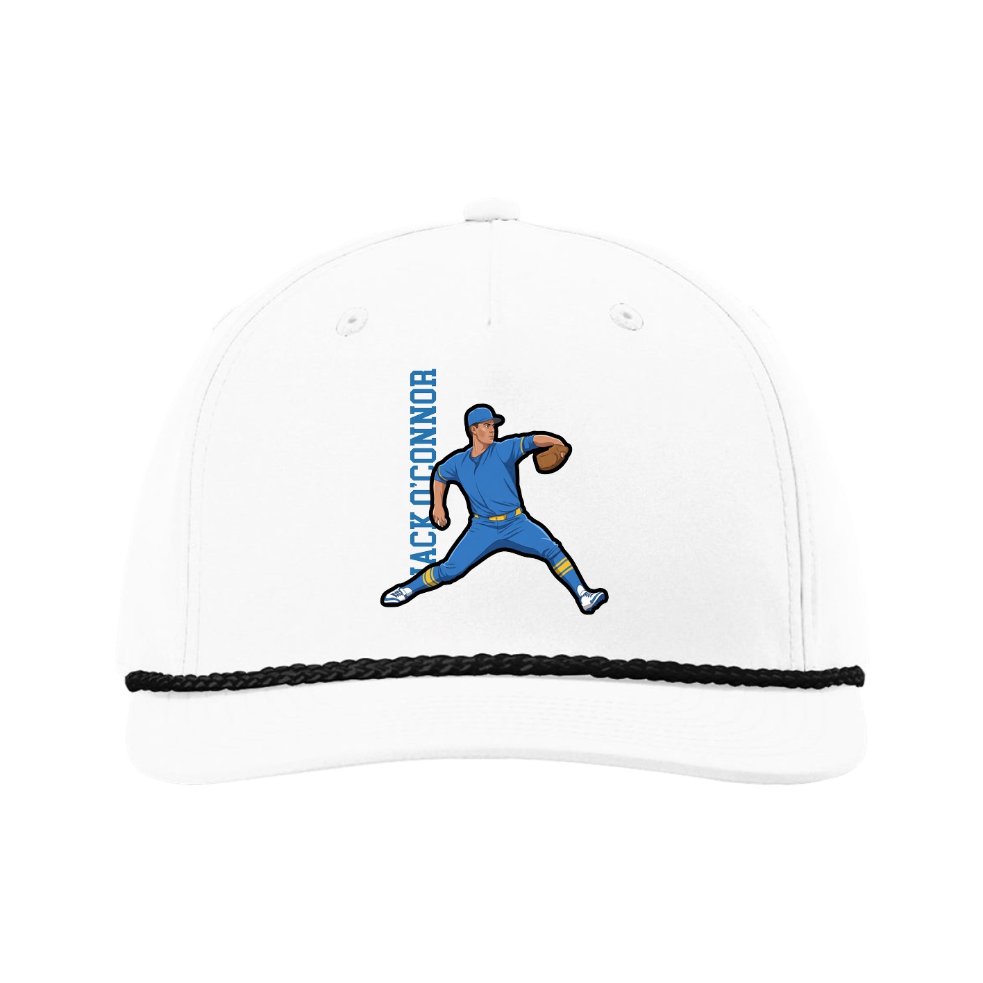 Five-Panel Classic Rope Cap — Name Vertical in White