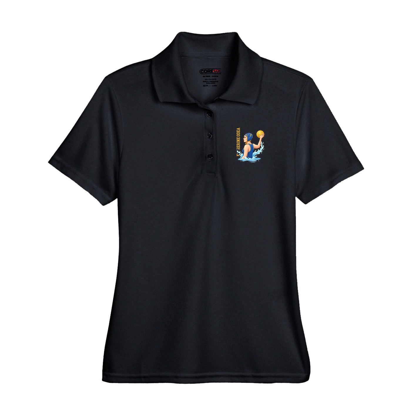 Performance Polo — Name Vertical in Black