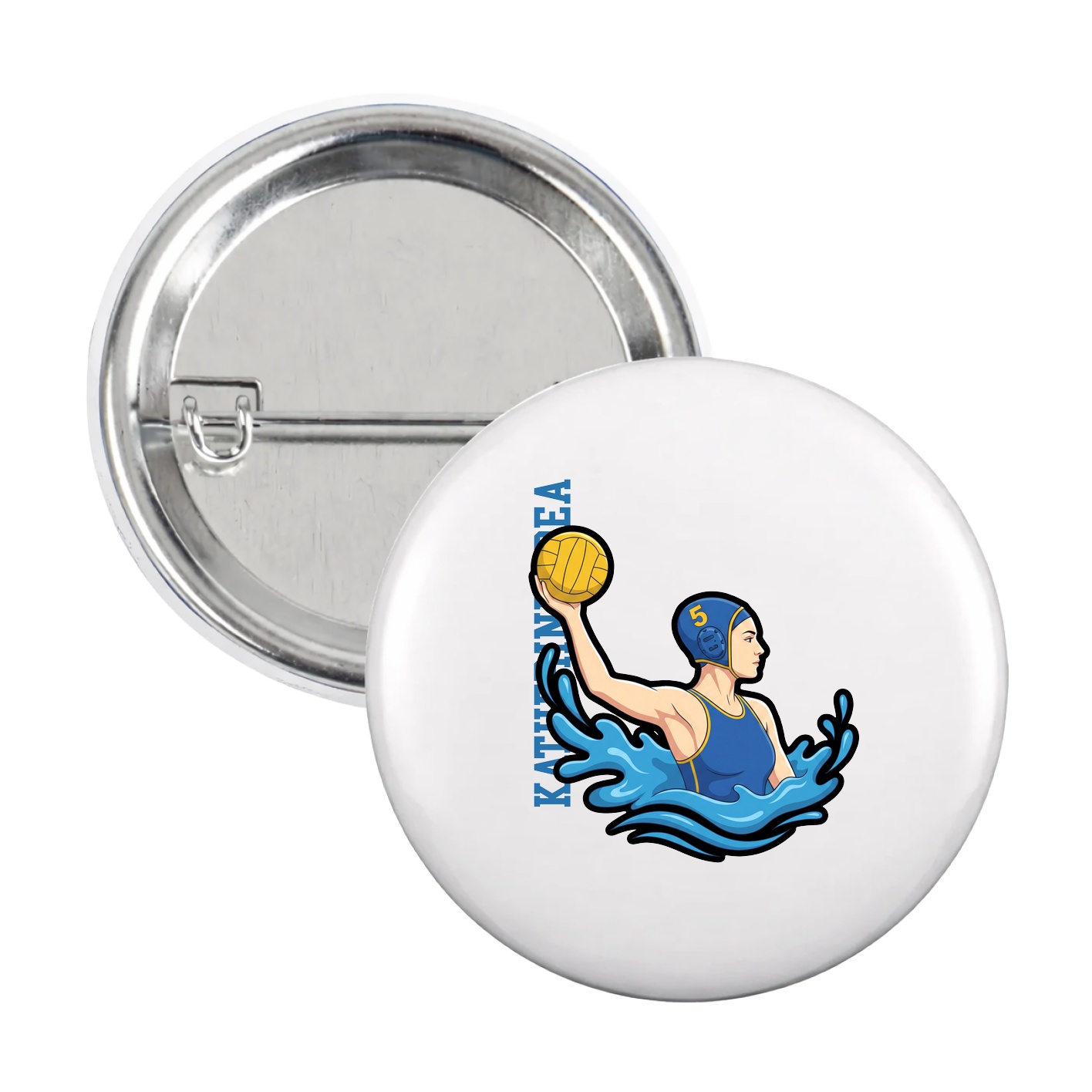 Game Day Button — Name Vertical in White