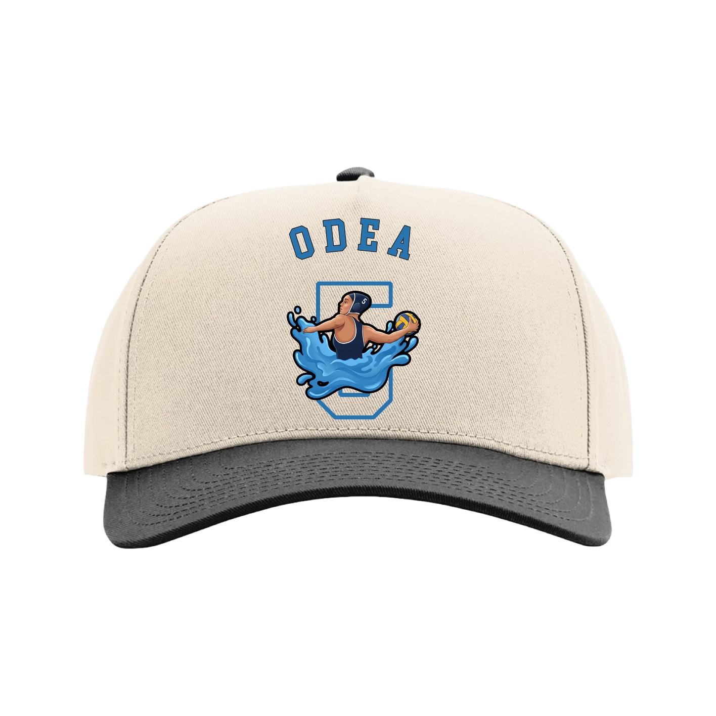 Full Fabric Five-Panel Champ Cap — Shirsey Arch in Cream/Black