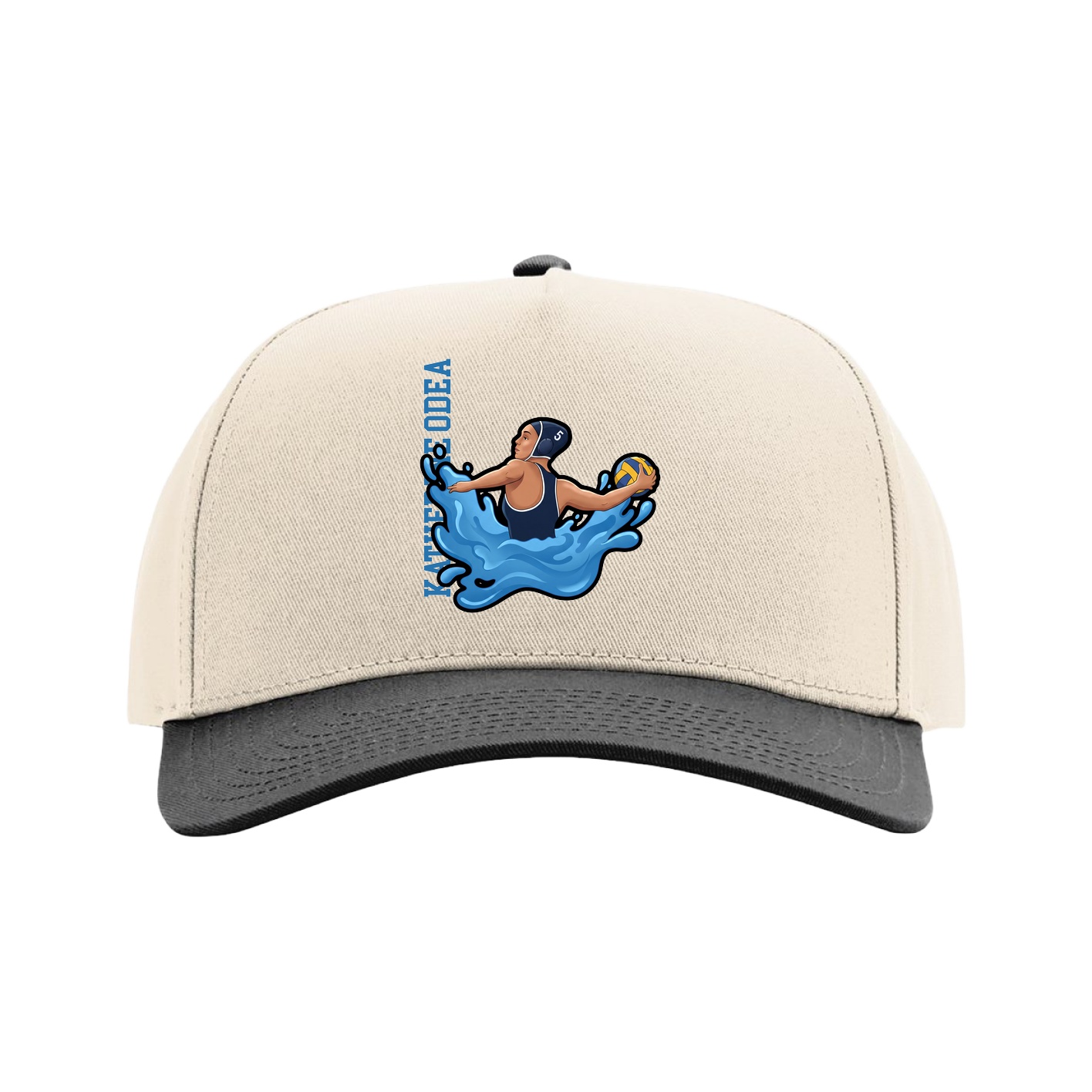 Full Fabric Five-Panel Champ Cap — Name Vertical in Cream/Black
