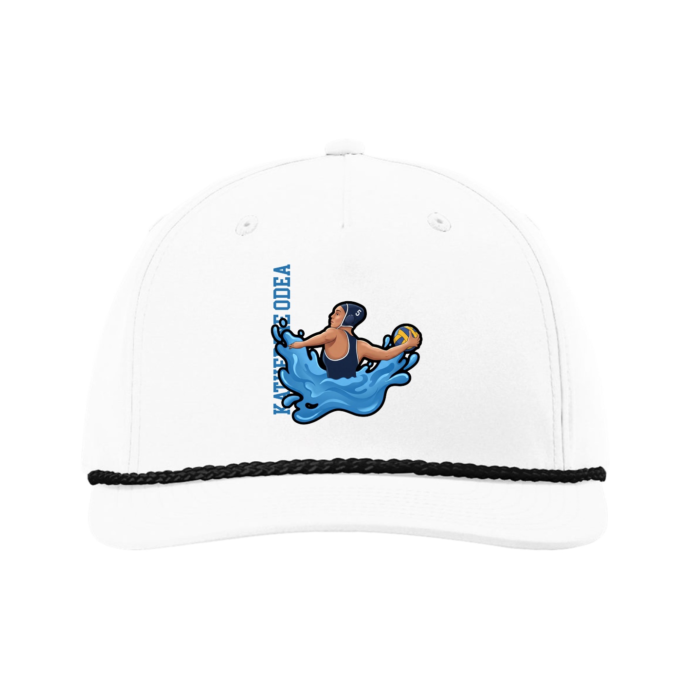 Five-Panel Classic Rope Cap — Name Vertical in White