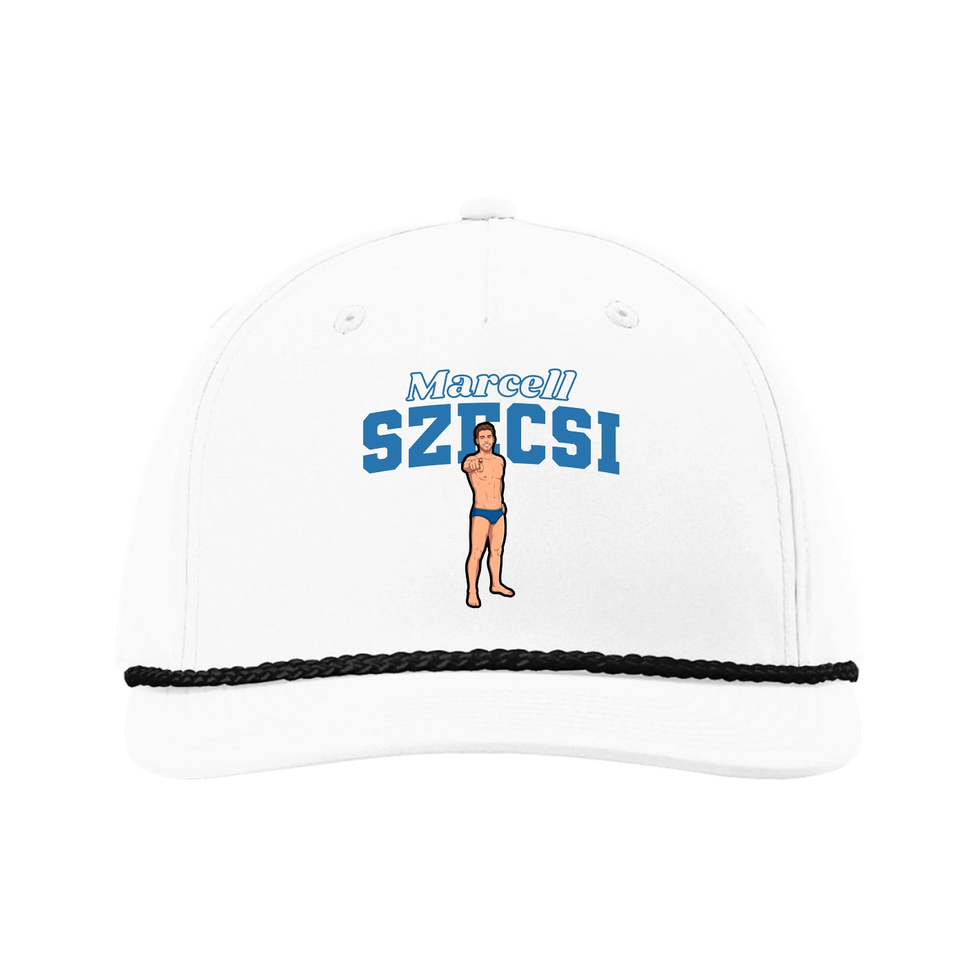 Five-Panel Classic Rope Cap — Name Arch in White