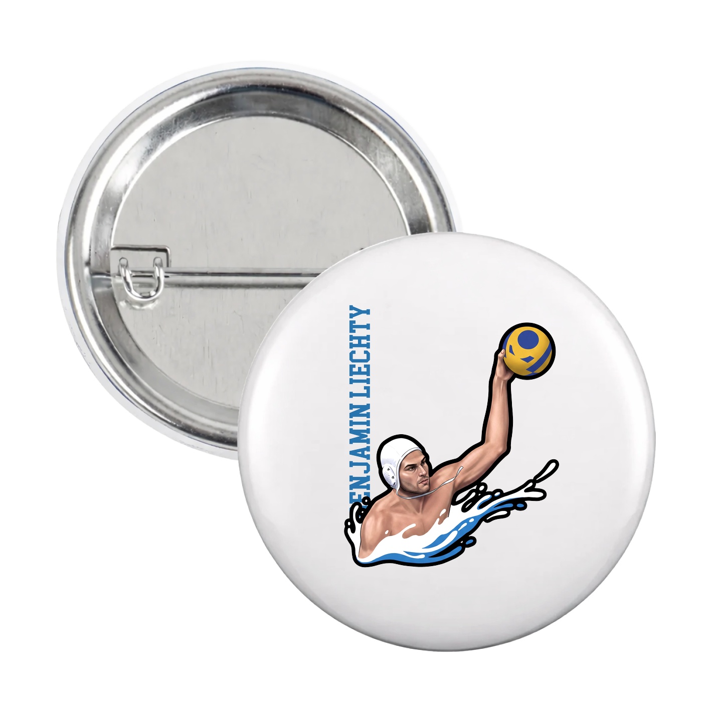 Game Day Button — Name Vertical in White