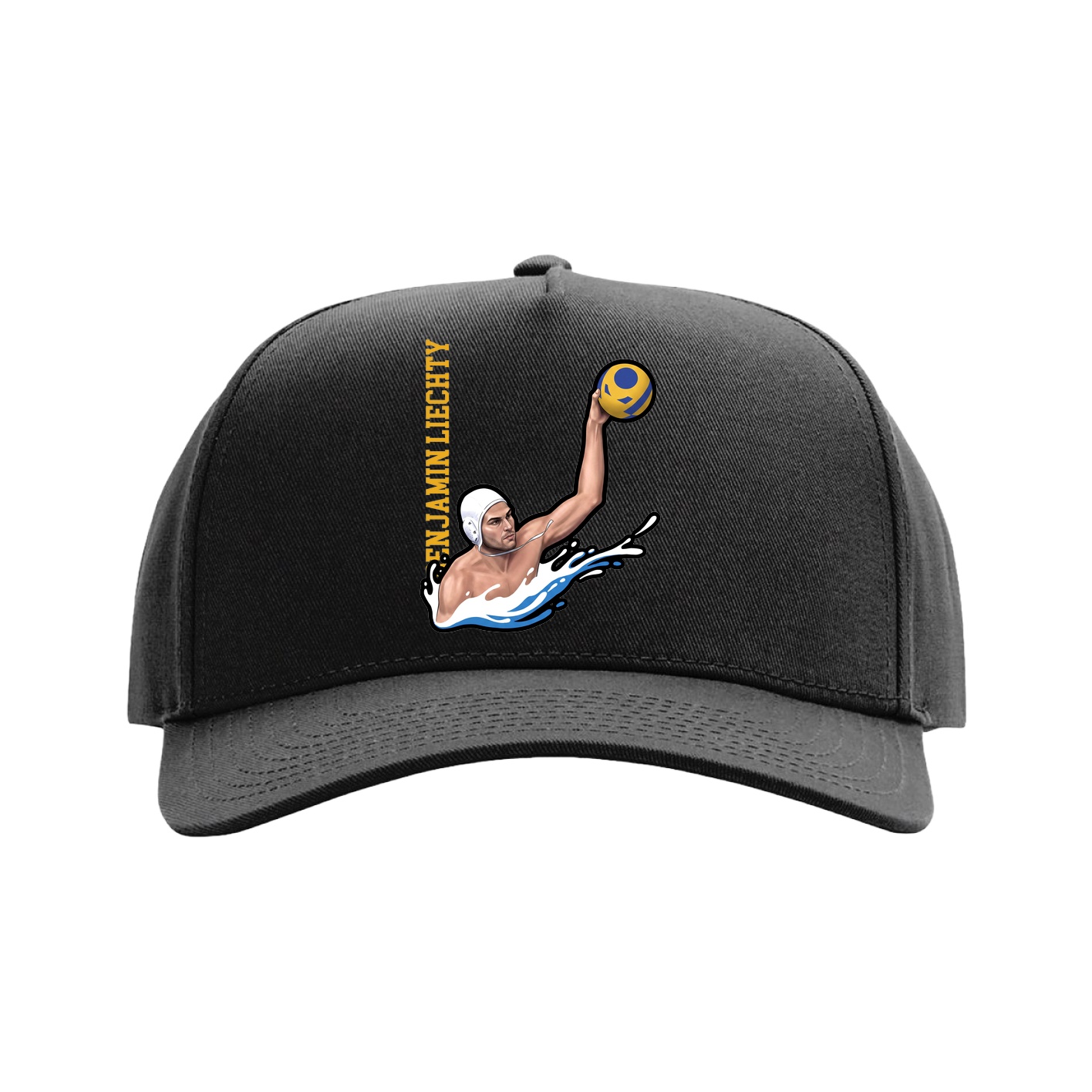Full Fabric Five-Panel Champ Cap — Name Vertical in Black