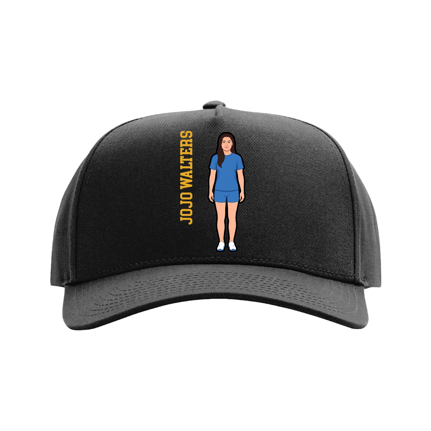 Full Fabric Five-Panel Champ Cap — Name Vertical in Black