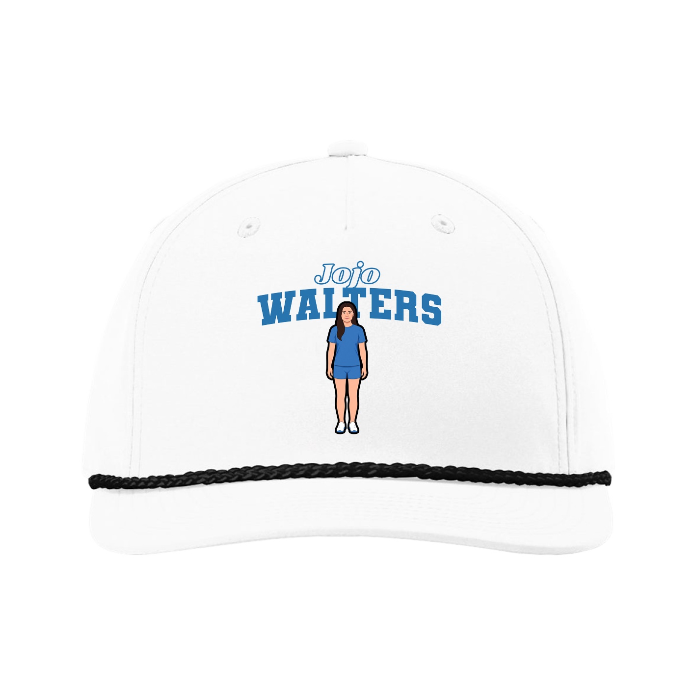 Five-Panel Classic Rope Cap — Name Arch in White