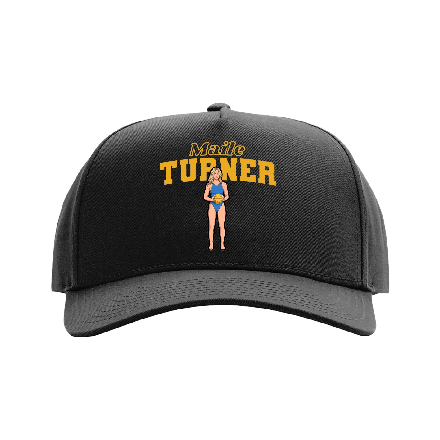 Full Fabric Five-Panel Champ Cap — Name Arch in Black