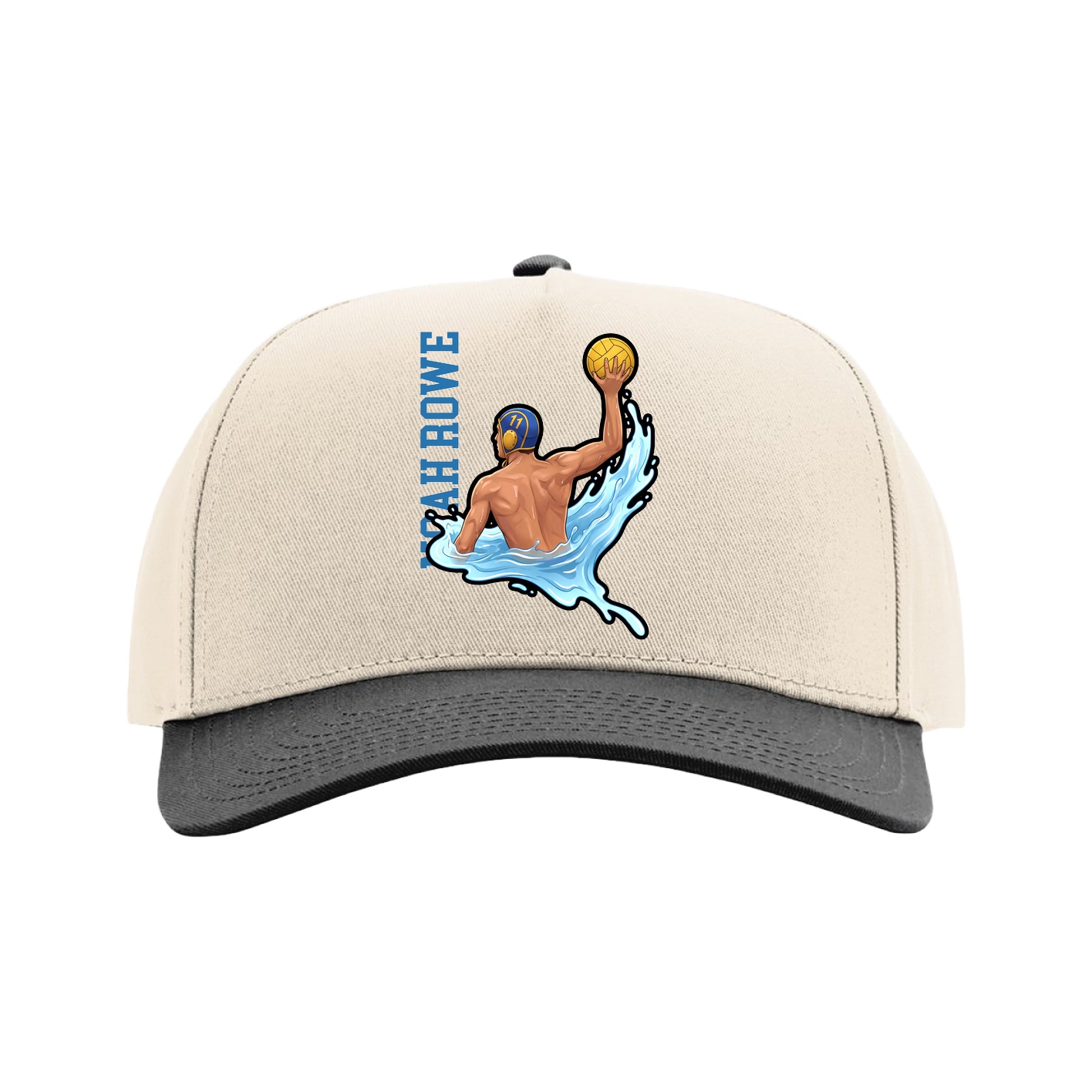 Full Fabric Five-Panel Champ Cap — Name Vertical in Cream/Black