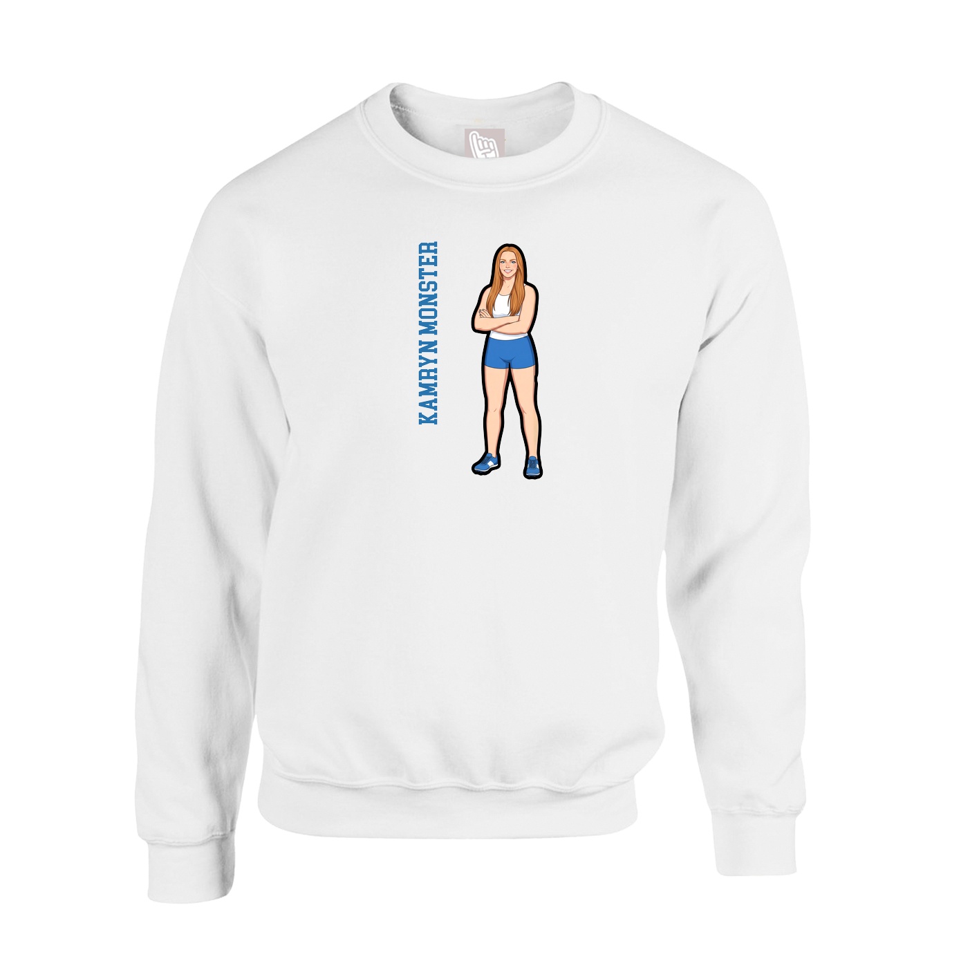 Fleece Crew — Name Vertical in White