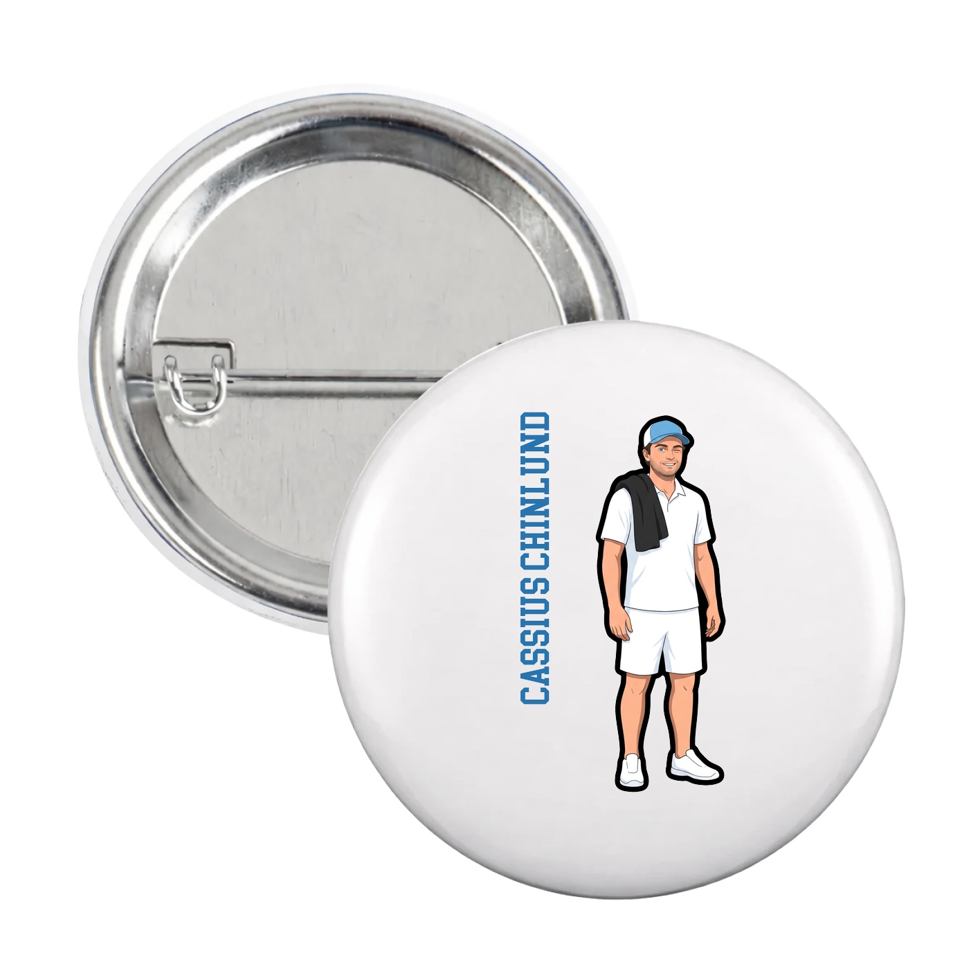 Game Day Button — Name Vertical in White