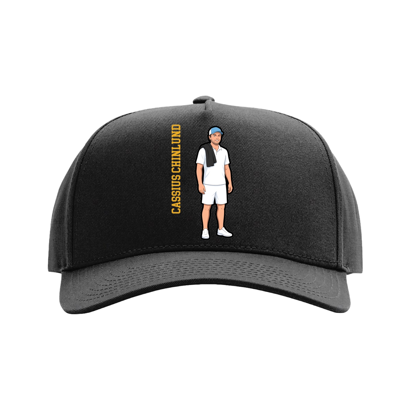 Full Fabric Five-Panel Champ Cap — Name Vertical in Black
