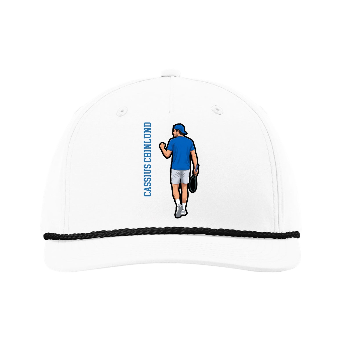 Five-Panel Classic Rope Cap — Name Vertical in White